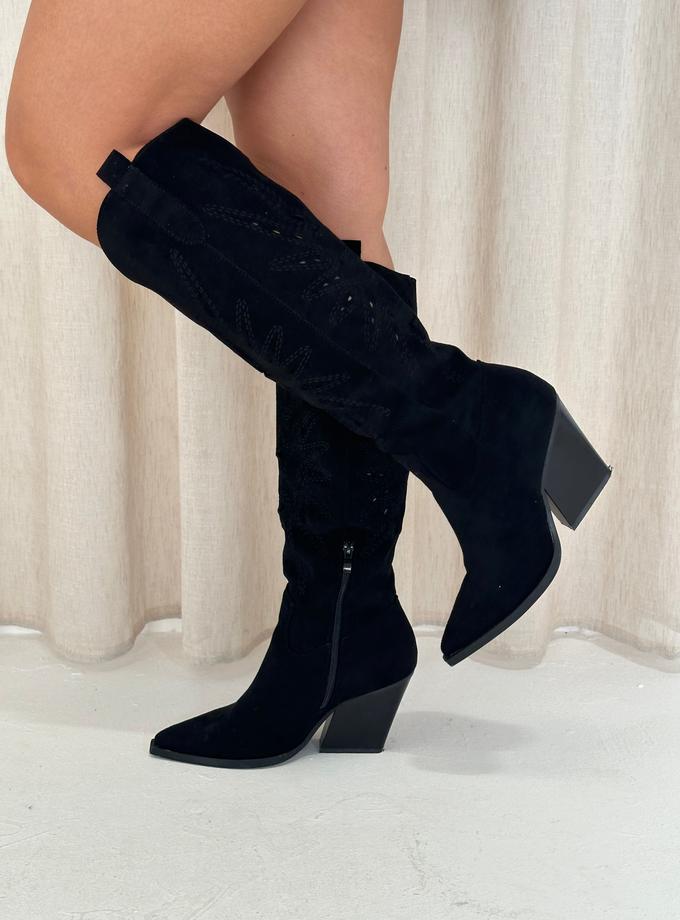 Caramellauk ARIA Knee Cowboy Mini Suede Heeled Boots In Black 36-41 High Quality