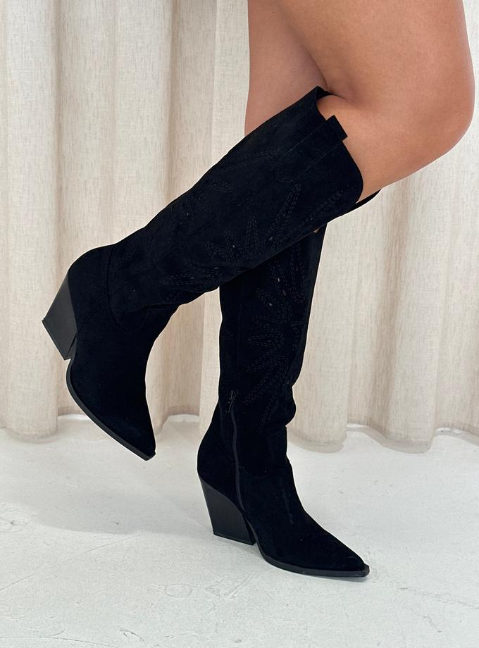 Caramellauk ARIA Knee Cowboy Mini Suede Heeled Boots In Black 36-41 High Quality