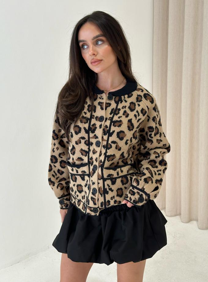 Caramellauk AUBREE Knitted Bomber Cardigan in Leopard High Quality