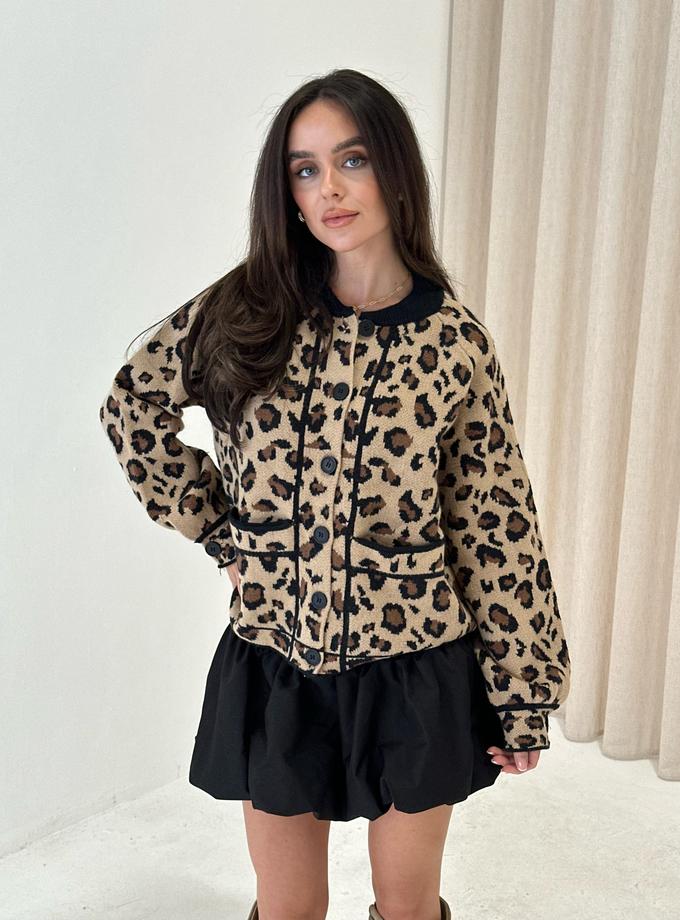 Caramellauk AUBREE Knitted Bomber Cardigan in Leopard High Quality