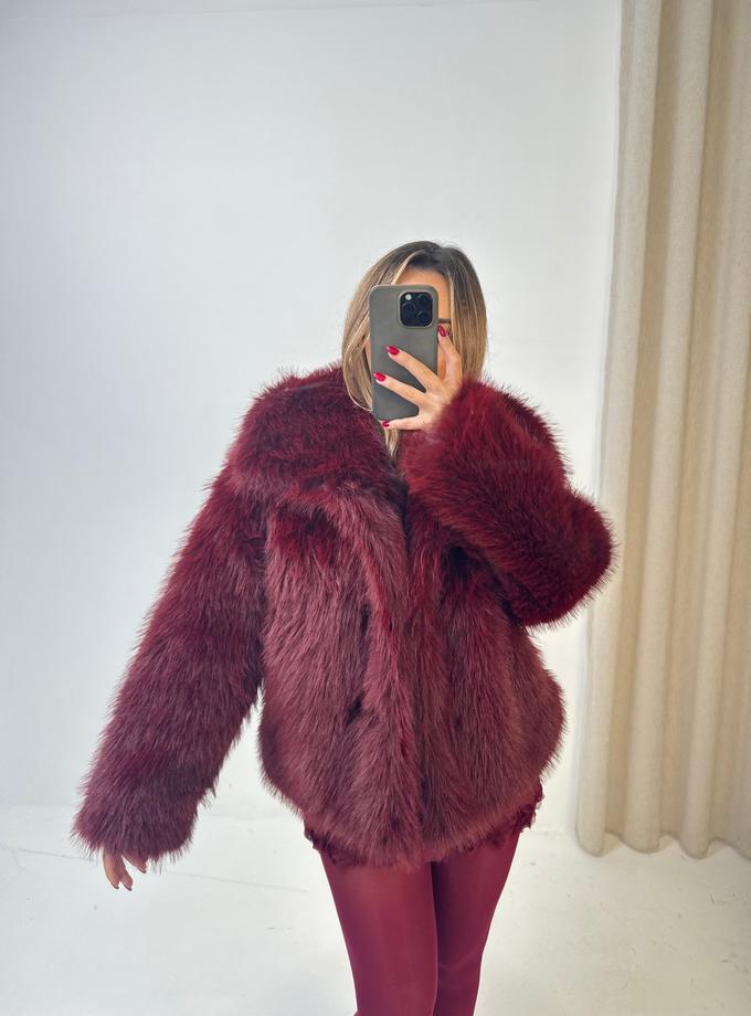 Caramellauk BAMBIE Faux Fur Long Sleeved Jacket In Burgundy New Arrival