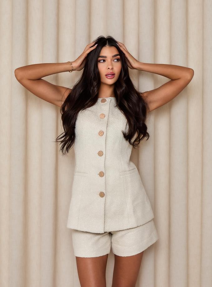 Caramellauk Caramella DAPHNE Boucle Tailored Waistcoat and Short Co-Ord in Cream Free shipping