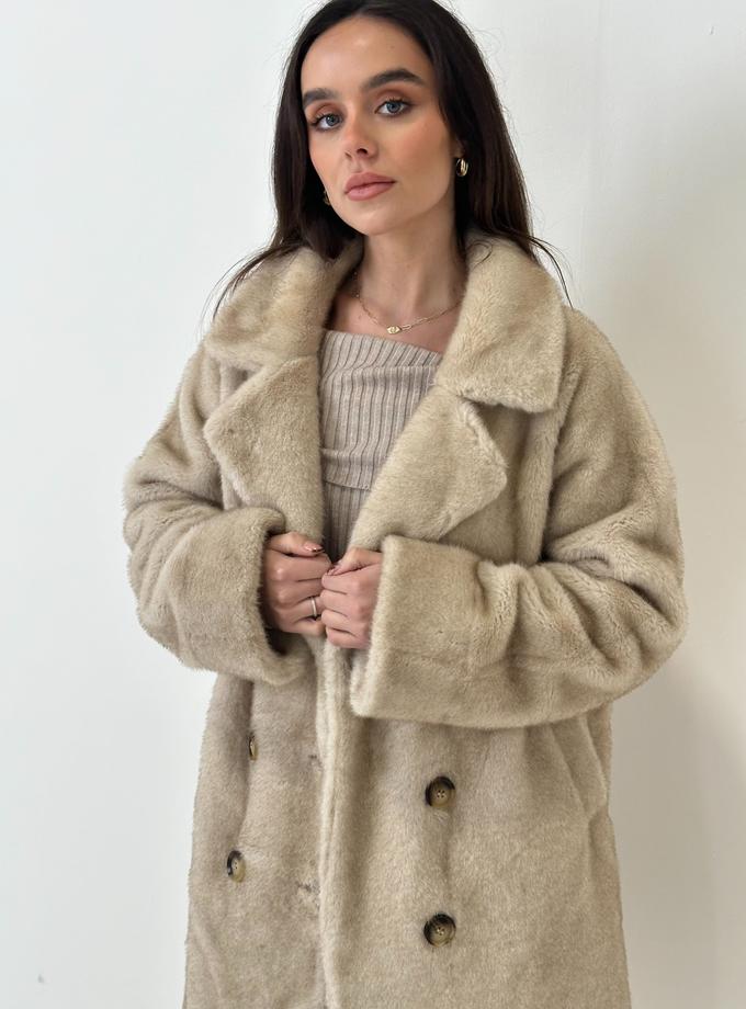 Caramellauk CARRIE Faux Fur Mid-Length Coat In Mink On Sale