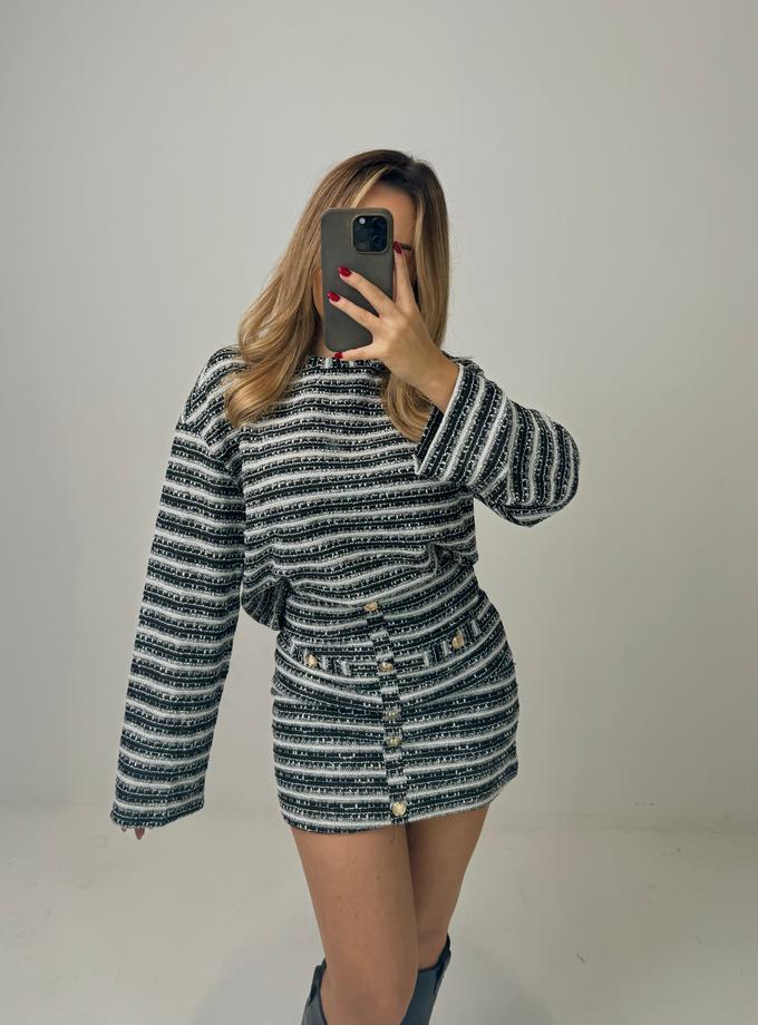 Caramellauk CASSIE Stripe Long Sleeve Top & Skirt Co-ord In Black Free shipping