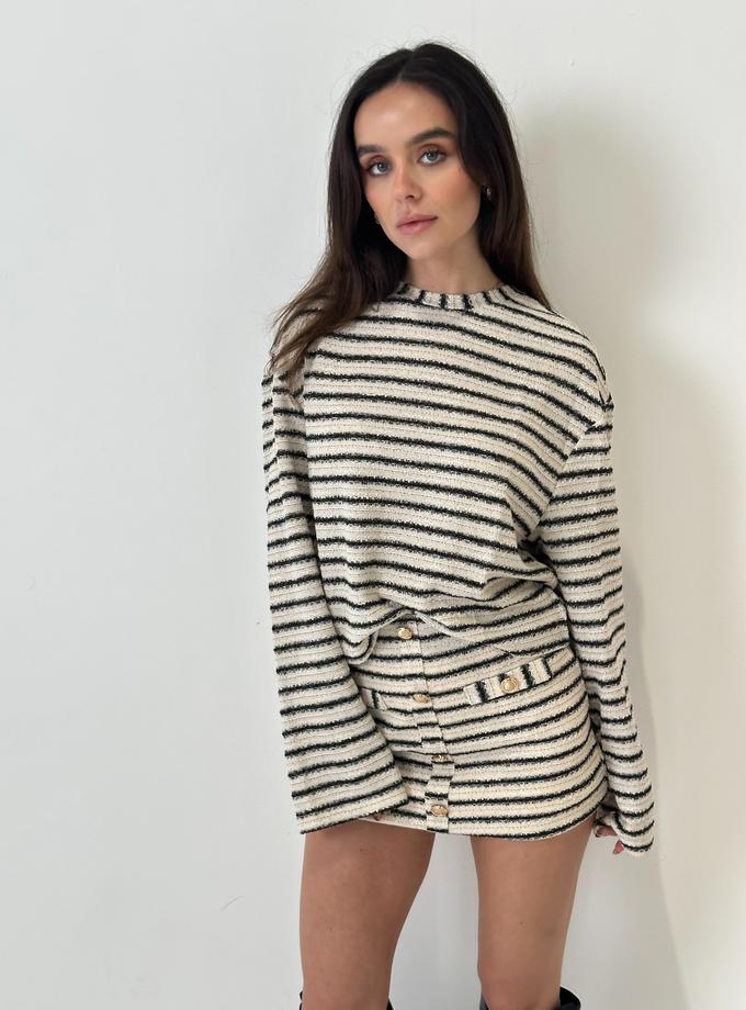 Caramellauk CASSIE Stripe Long Sleeve Top & Skirt Co-ord In Cream Free shipping