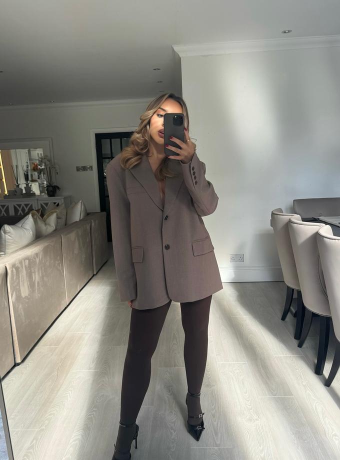 Caramellauk CELINE Long Sleeved Oversized Crossover Back Blazer In Mocha Same Day Delivery