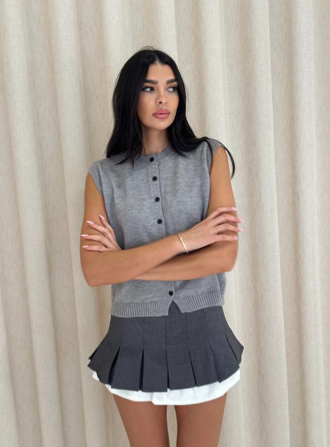 Caramellauk DARBY Knitted Button Up Waistcoat Top in Grey New Arrival