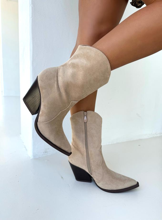 Caramellauk DIXIE Cowboy Mini Suede Heeled Boots In Sand 40 & 41 High Quality