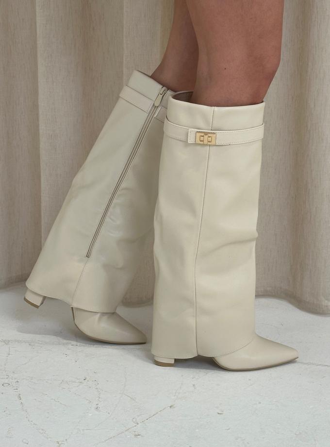 Caramellauk GIA Faux Leather Lock Detail Boots in Beige High Quality