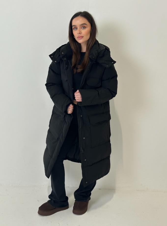 Caramellauk LEILA Hooded Duvet Coat in Black Same Day Delivery