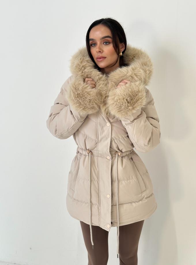 Caramellauk LET IT SNOW Faux Fur Hooded Midi Padded Coat In Vanilla Best Price