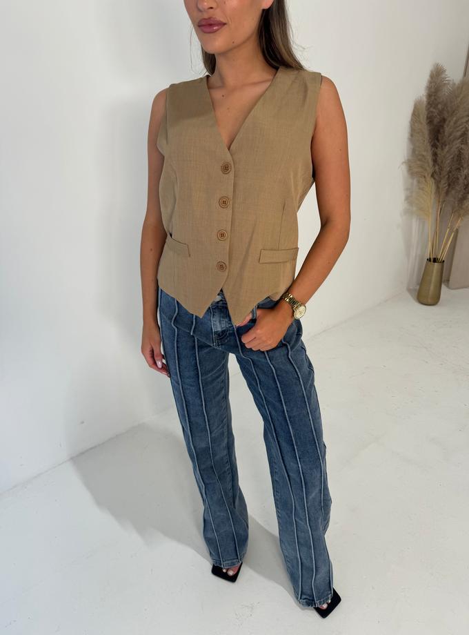 Caramellauk LUNA Button Up Waistcoat in Camel Best Seller