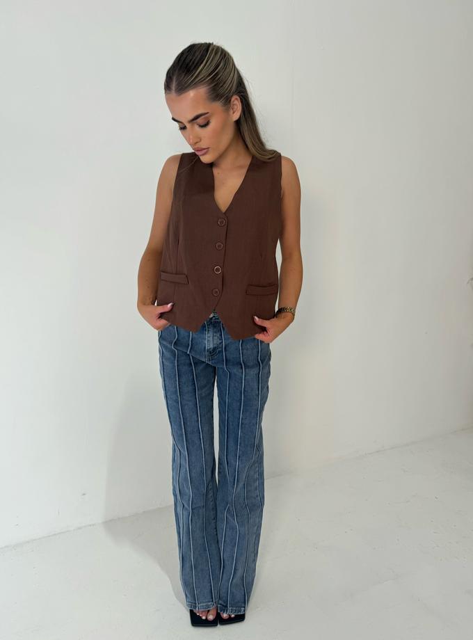 Caramellauk LUNA Button Up Waistcoat in Chocolate Free shipping