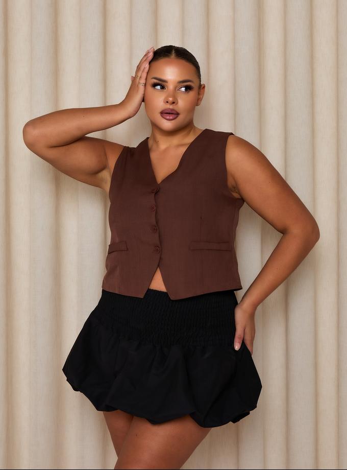 Caramellauk LUNA Button Up Waistcoat in Chocolate Free shipping