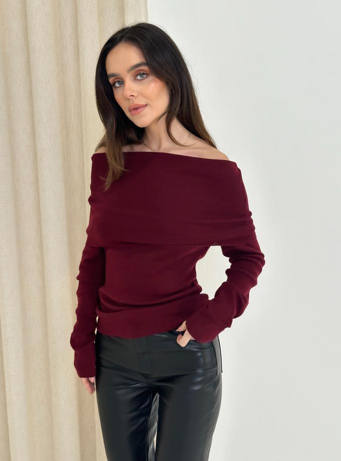 Caramellauk MARNI Long Sleeved Soft Knit Bardot Jumper In Burgundy High Quality