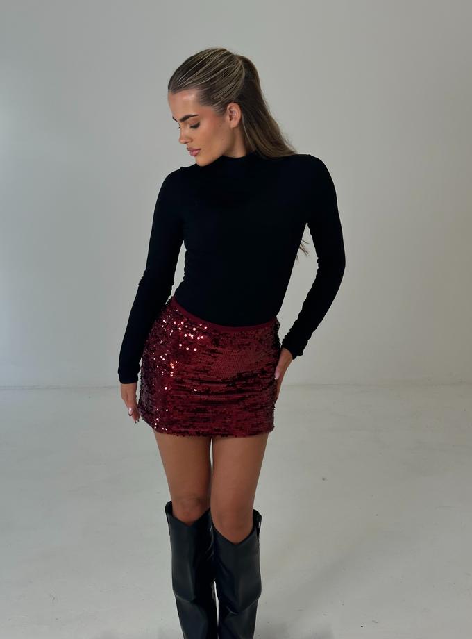 Caramellauk NOVA Sequin Mini Skirt In Merlot High Quality