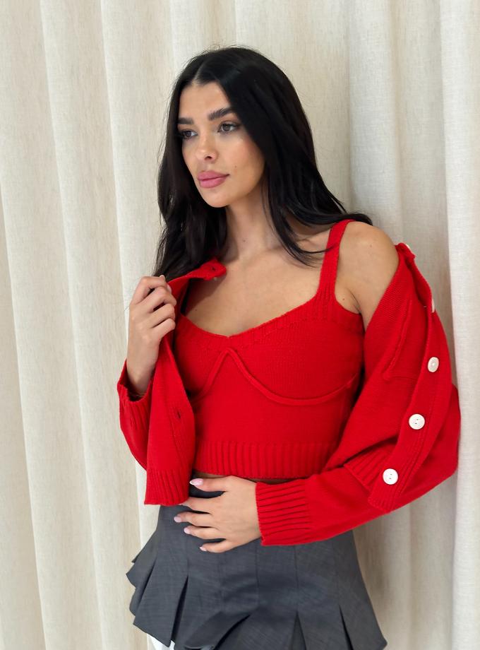 Caramellauk ORLA Knitted Cami Crop Top in Red Free shipping