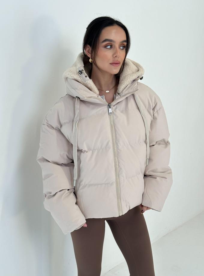 Caramellauk SADIE Shearling Hooded Short Puffer Coat In Vanilla New Arrival