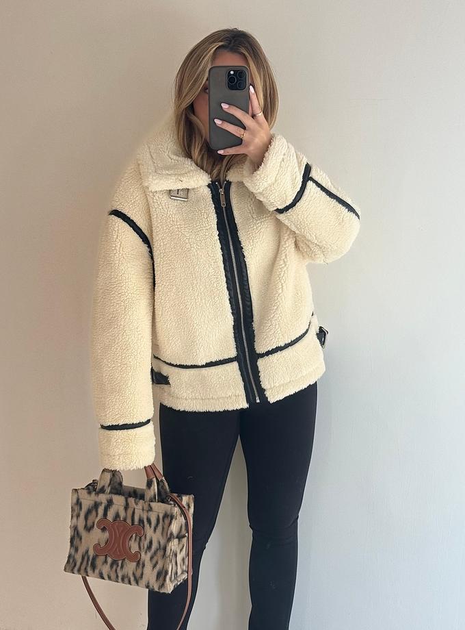 Caramellauk TEDDY Shearling Aviator Jacket In Monochrome For Sale